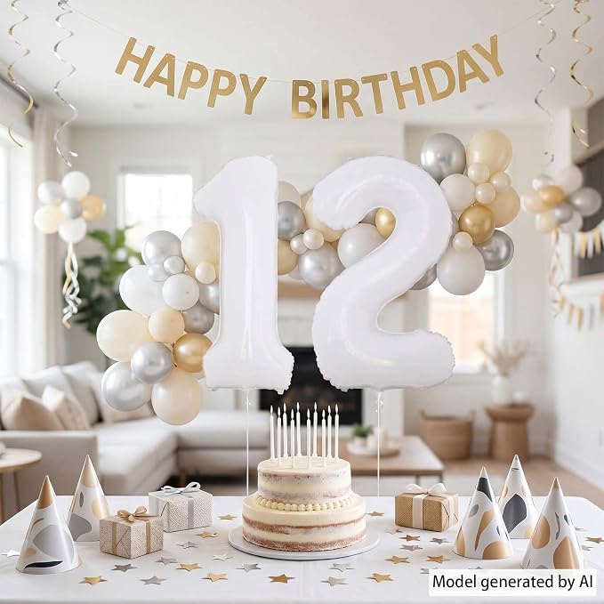 White Number 12 Balloon 40 Inch, Large Matte White 1 and 2 Foil Balloons Set - Image 7