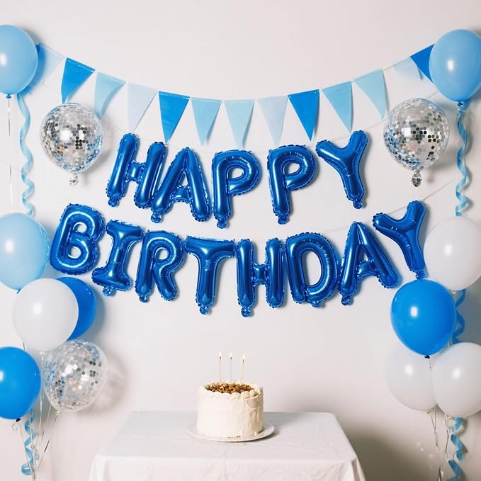 Dark Blue Happy Birthday Balloon Banner Set -16 Inch Foil Letters Balloons - Image 6