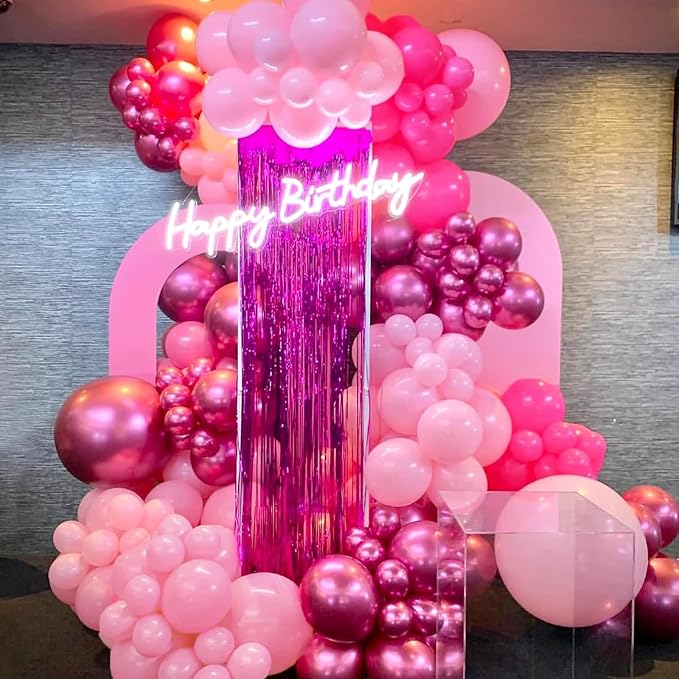 Pink Balloons Set, 12 Inch Pastel Baby Light Metallic Hot Pink Confetti Latex - Image 8