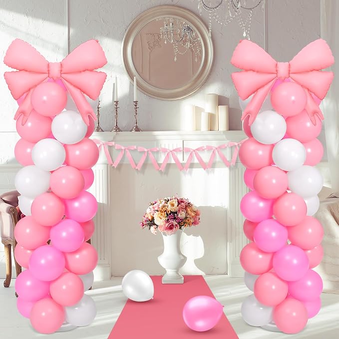 2 Sets Christmas Decor Bow Theme Balloon Column Stand Kit Decorations Bow - Image 8