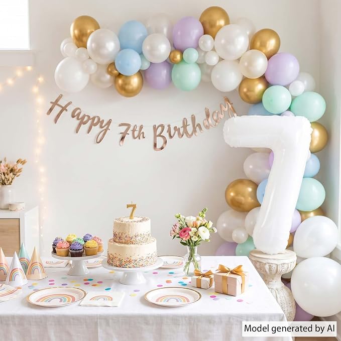 White Number 7 Balloon 40 Inch, Large White Foil Mylar 7th Birthday Decorations - Image 7