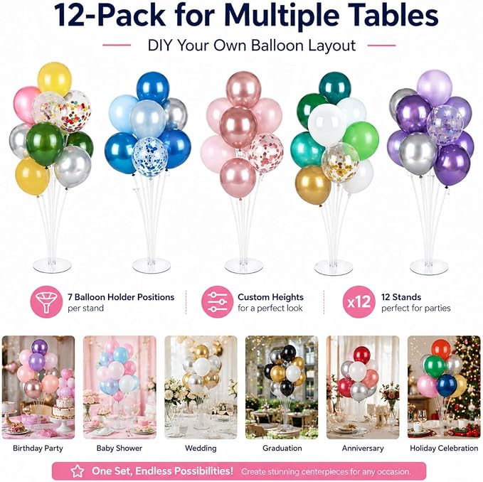 12 Pack Balloon Stands for Table 27.56 Inch Balloon Holders | Reusable Balloon - Image 8