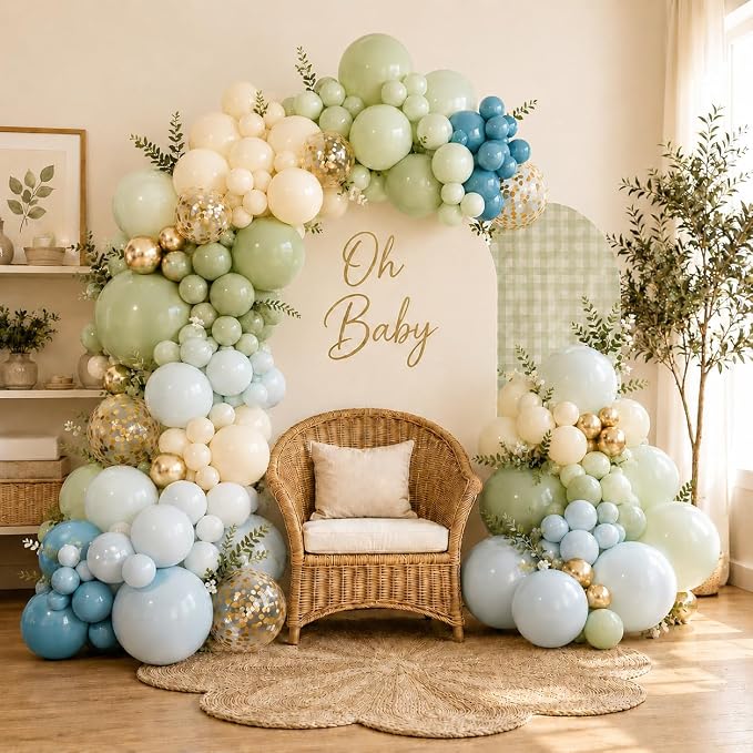 Jobkoo 122Pcs Dusty Blue Sage Green Balloon Garland Kit, Dino Green Slate Blue - Image 8