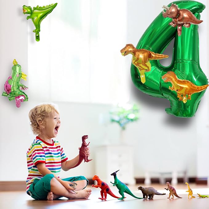 LilyZheng Large Dinosaur Balloon Number 4, 40 Inch Dark Green Foil Balloon - Image 7