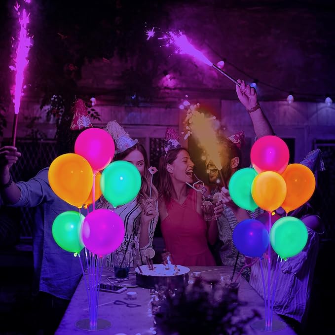 4 Set UV Neon Light up Glow in the Dark Balloon Stand Centerpiece Table - Image 7