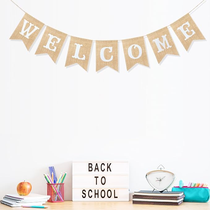 Uniwish Welcome Banner Sign Garland Classroom Welcome Decorations | Burlap - Image 6