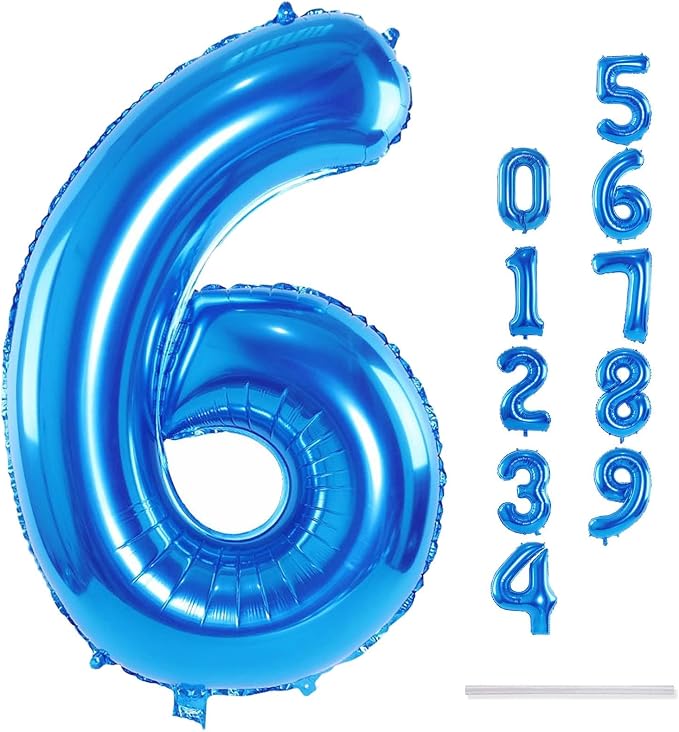 40 Inch Blue Large Numbers Balloons 0-9, Self Inflating Foil Number 6 Helium - Image 9
