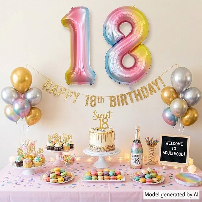 Rainbow Ombre Number 18 Balloon 40 Inch Pastel Foil Decor - Image 7