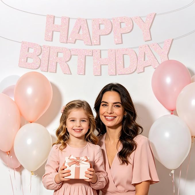 BEISHIDA Pre-Strung Light Pink Happy Birthday Banner Party Sign Decoration | - Image 6