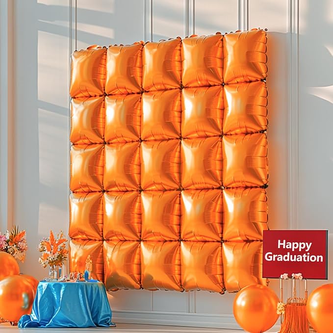 NISOCY 36PCS Metallic Orange Square Foil Balloons Wall Backdrop | Double Sided - Image 8