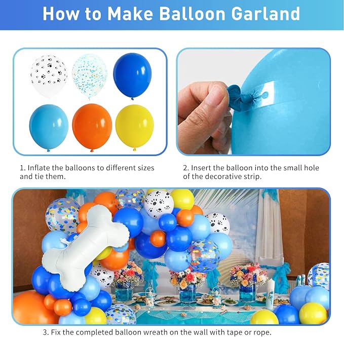 Dog Paw Balloon Arch, Big Bone Foil Balloon Orange Blue Confetti Balloons - Image 7