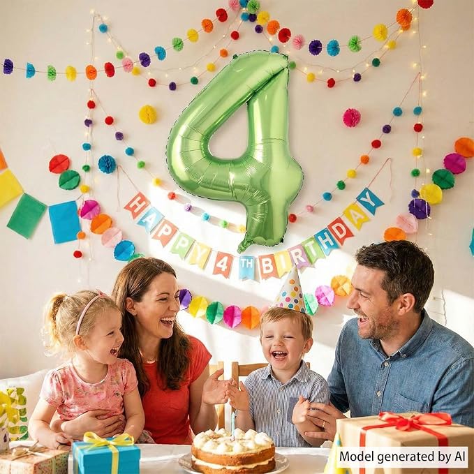 Light Green Number 4 Balloon 40 Inch, Shiny Metallic Foil Party Supplies | - Image 7