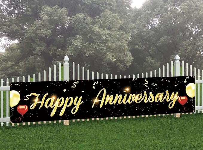 Happy Anniversary Large Banner Wedding Anniversary Banner Black Gold Outdoor - Image 5