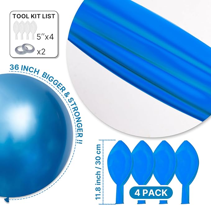PartyWoo Metallic Blue Balloons 4pcs Chrome Blue Color 36 Inch | Balloons - Image 6