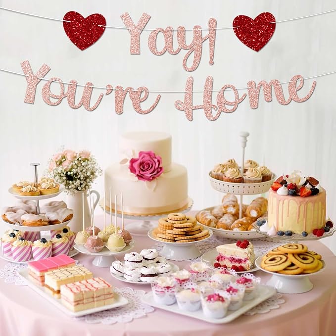 Rose Gold Glitter Welcome Home Banner, Yay! You're Home Banner - Image 7