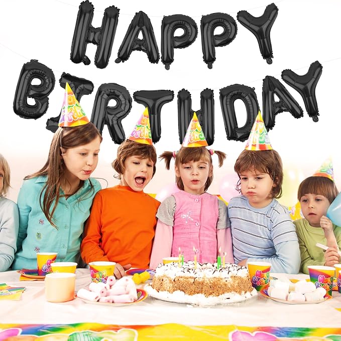 Happy Birthday Balloons Banner Black 16 Inch Mylar Foil Letters - Image 5