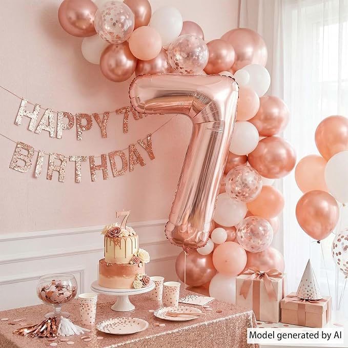 Rose Gold Number 7 Balloon 40 Inch, Blush Foil - Image 7