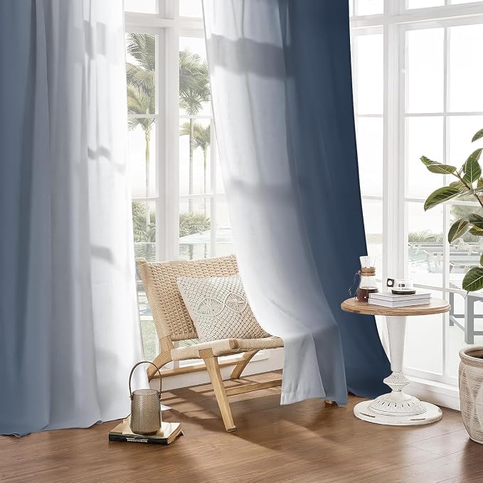 Blue and White Ombre Curtains 84 Inches Length 2 Panels | Light-Filtering - Image 7