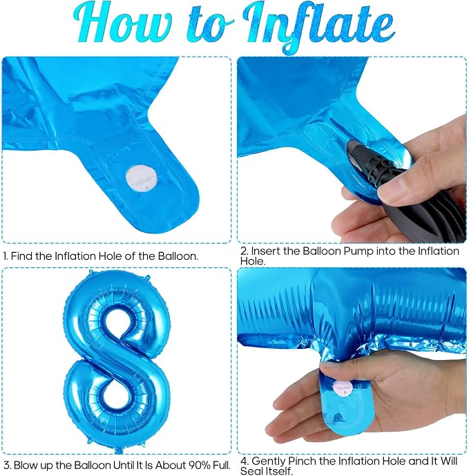 Blue Number 8 Balloon 40 Inch, Big Large Foil Helium Number Balloons, Jumbo - Image 7
