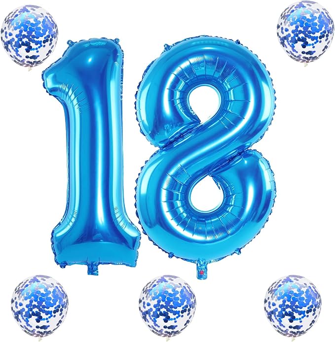 Large 18 Balloon Number Blue, 40 Inch Helium Foil Number 1 & 8 Balloons Self - Image 8