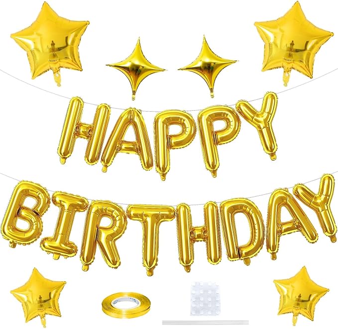 Gold Happy Birthday Balloon Banner, 16 Inch Mylar Foil Letter Balloons - Image 9
