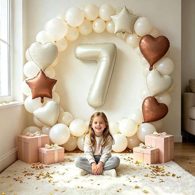 TONIFUL 7th Birthday Balloons 40 Inch Cream white Large Number 7 Foil Balloon - Image 6