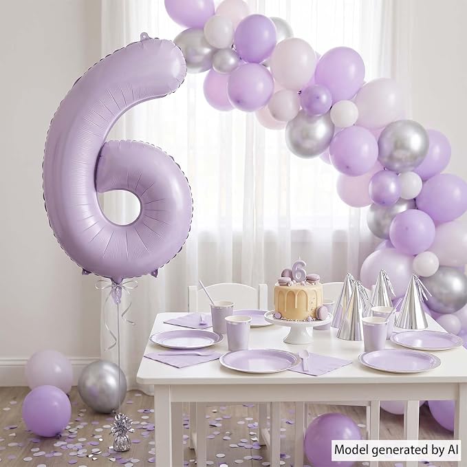 Cream Purple Number 6 Balloon 40 Inch, Foil Digit - Image 7