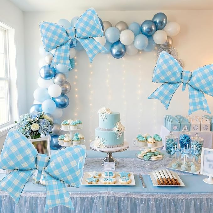 38 Inches Bow Balloon Checkered Blue - Image 6