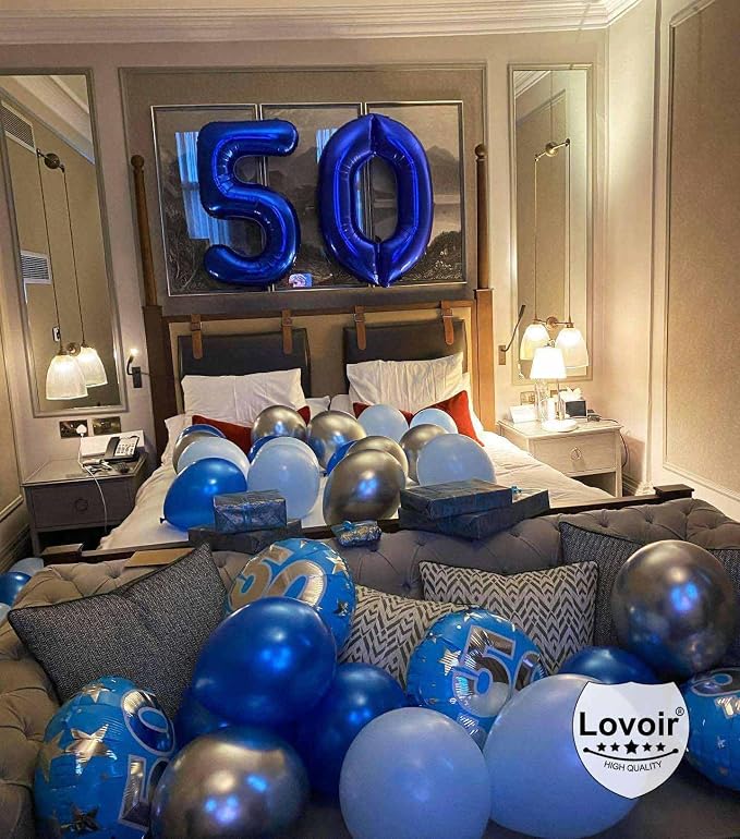 Navy Blue 45 Number Balloons, 40 Inch Giant Number 45 Balloons Foil Mylar - Image 7