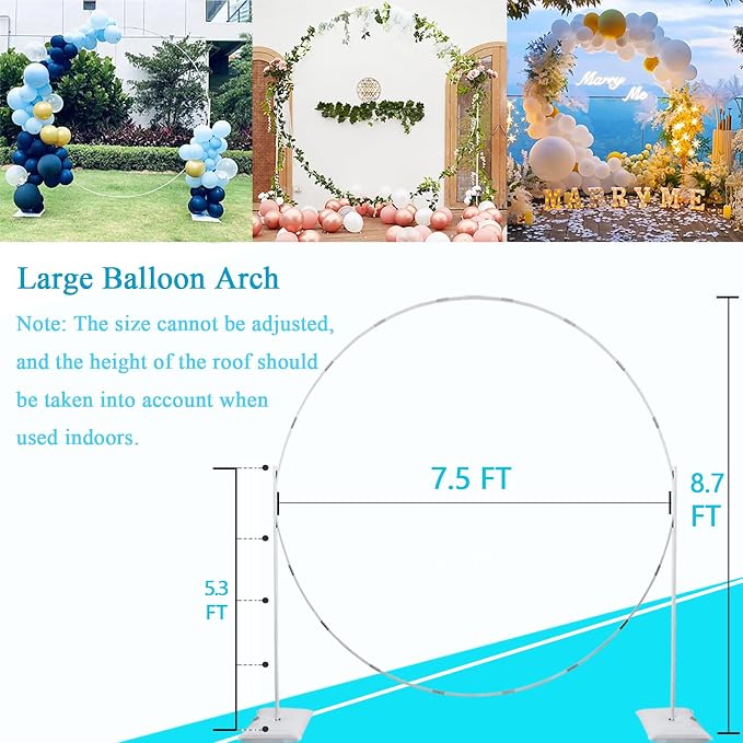 Decojoy Balloon Arch Stand, 7.5ft Large Round Backdrop Frame, Adjustable Half - Image 9