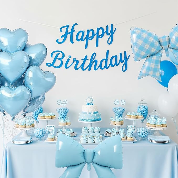 Vuzvuv Blue Gingham Bow Heart Balloons Set, Anniversary, Bridal Shower(Mix - Image 6