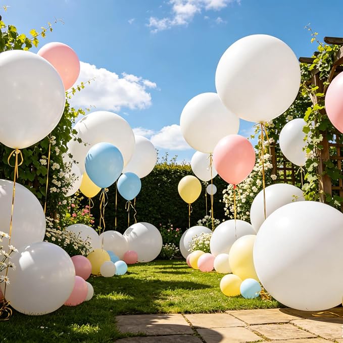 5Pcs White Big Balloons 36 Inch, Round Large Latex Party Balloons - Image 7