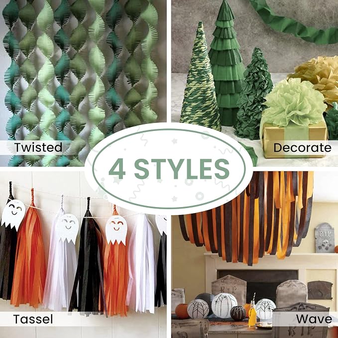 PartyWoo Green and Orange White Crepe Paper Streamers 6pcs 492 FT | Birthday - Image 6