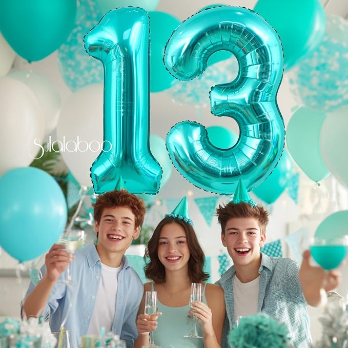 40 Inch Big Teal Blue Number 13 Foil 0-9 Mylar Helium Balloons | Large Digital - Image 6