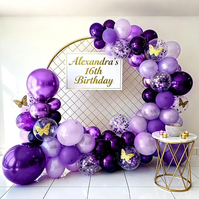Bezente Purple Chrome Confetti Latex Balloons Kit 60pcs 12-in - Image 7