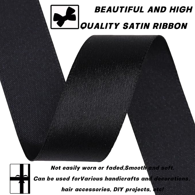 7/8 Inch 30 Yards Black Satin Craft Ribbon-Single Face Polyester Ribbon - Image 3