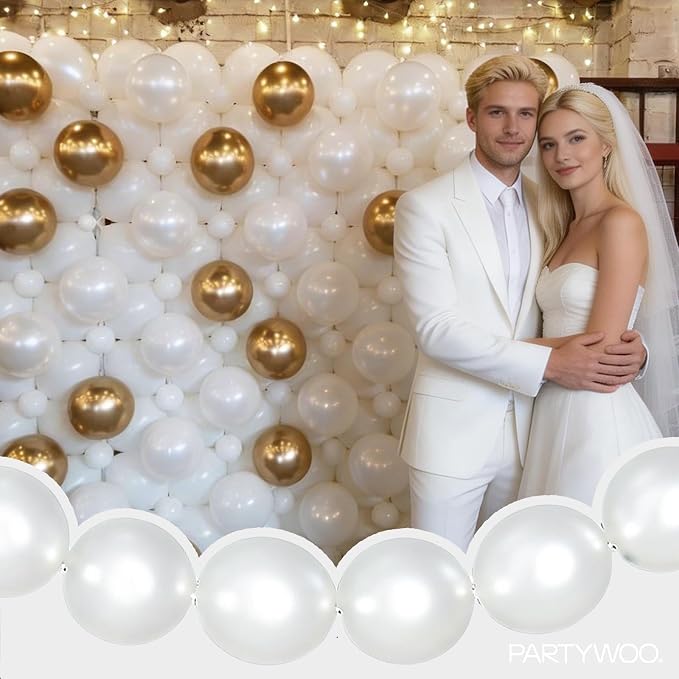 PartyWoo Pearl White Linking Balloons 100pcs 12 Inch White Link Balloons | - Image 8