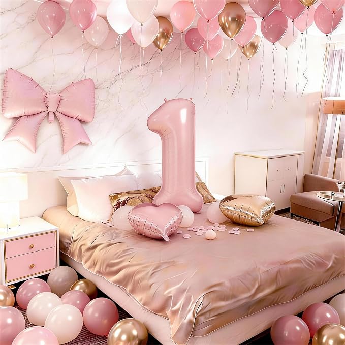 Dusty Pink Balloon Number 1 for 1st Birthday Decorations Girls, Blush Baby Pink - Image 7