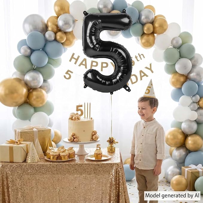 Black Number 5 Balloon 40 Inch, Glossy Foil Numeral - Image 7