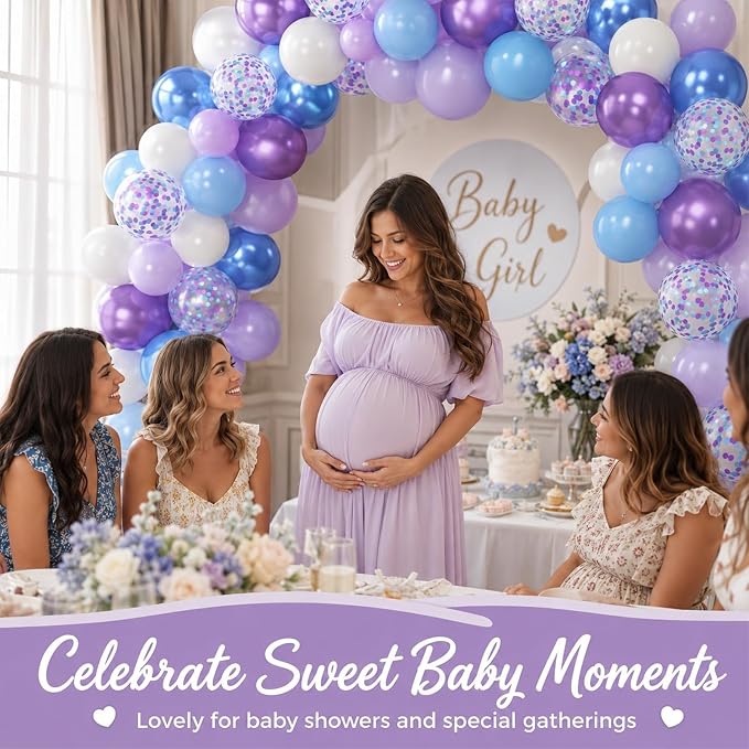 Blue and Purple Balloons Set, Metallic Purple White Latex Ballons Confetti - Image 5