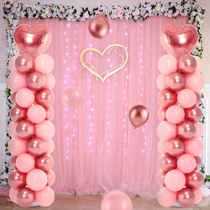Realspring 2 Sets Wedding Pink and Rose Heart Shape Balloons Column Stand Kit - Image 8