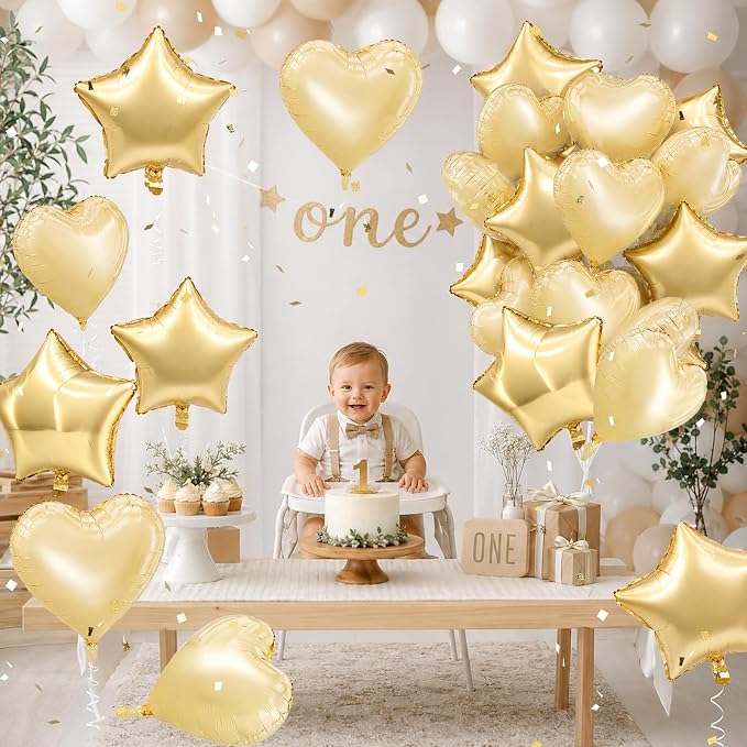 TONIFUL 18 Inch Lingt Gold Star and Heart Foil Balloons - Image 6