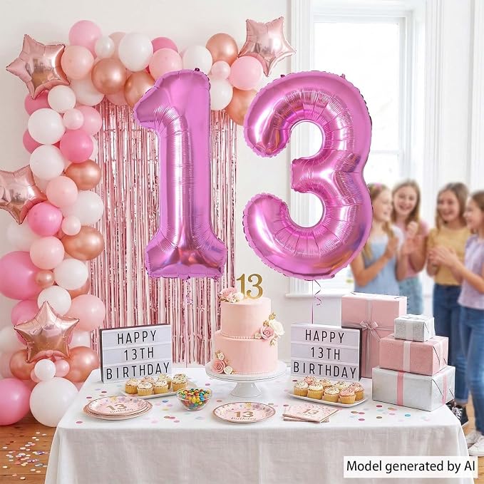 Pink Number 13 Balloon 40 Inch, Shiny Foil Numeral - Image 7