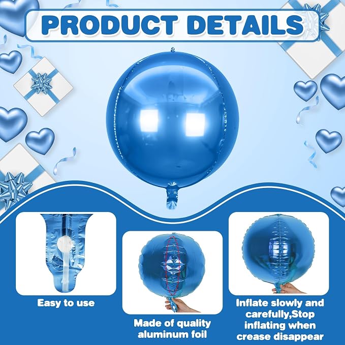 6Pcs Blue Silver Round Foil Balloons, Giant 4D Round Ball Balloons, 22 Inch - Image 6