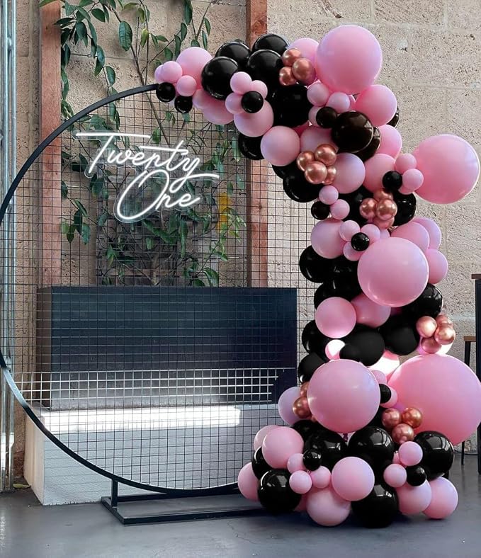 Pink and Black Balloons, 12 Inch Hot Pink Black Balloons Set - Image 8