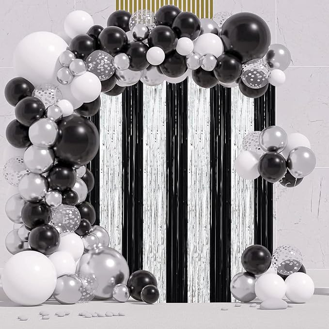 Voircoloria Black Silver Foil Fringe Backdrop Curtains, 3 Pack | Tinsel - Image 7