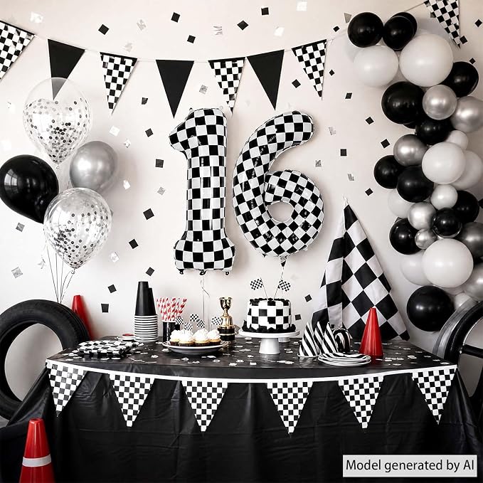40 Inch Checkered Number 16 Balloon, Foil Balloon - Image 7