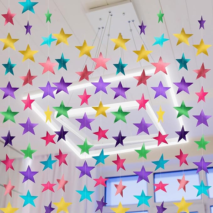 Spakon 65 Feet Glitter Star Paper Garland Banner Hanging Decoration Star - Image 7