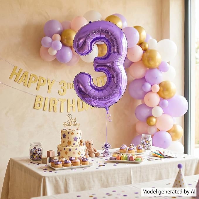 Purple Number 3 Balloon 40 Inch, Giant Lavender Mylar Foil Balloon - Image 7