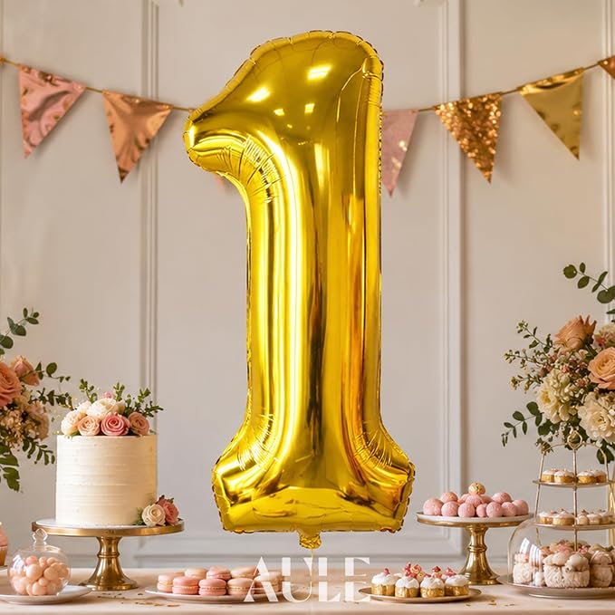 AULE 40 Inch Gold 1 Balloon Number Foil 0-9 Birthday Big Numbers | Birthday - Image 7